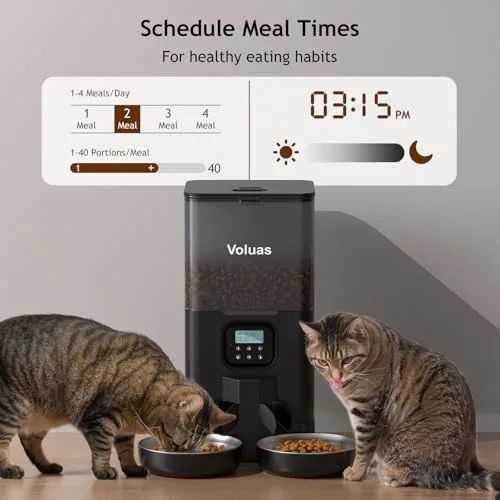 Voluas Automatic Cat Feeder for Two Cats, Double Pet Feeder with 2 Stainless Steel Bowls,6L Timed Cat Feeders with Memory Function - Review