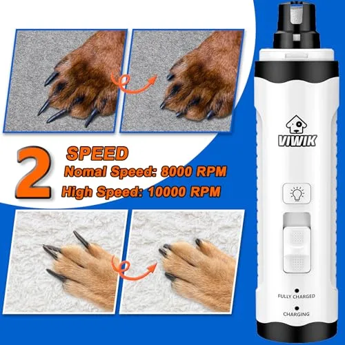 VIWIK Dog Nail Trimmers with Light, Cat Dog Nail Clippers, Dog Nail Grinder Quiet for Large Medium Small Dogs Paw & Cats Claw, Electric 2-Speed Pet Toenail Grooming Supplies, Gifts for Dog Lovers.
