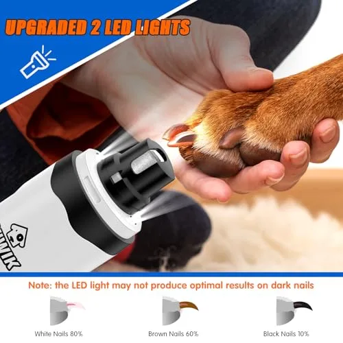 VIWIK Dog Nail Trimmers with Light, Cat Dog Nail Clippers, Dog Nail Grinder Quiet for Large Medium Small Dogs Paw & Cats Claw, Electric 2-Speed Pet Toenail Grooming Supplies, Gifts for Dog Lovers.