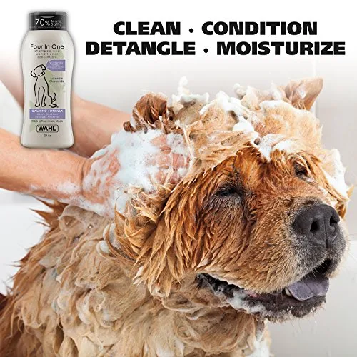 Wahl USA 4-in-1 Calming Dog Shampoo with Lavender Chamomile Scent – Cleans, Conditions, Detangles, & Moisturizes - Pet Friendly Formula - 24 Oz - Model 820000A