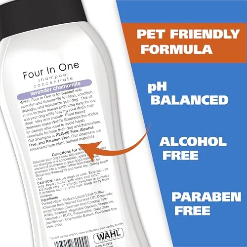 Wahl USA 4-in-1 Calming Dog Shampoo with Lavender Chamomile Scent – Cleans, Conditions, Detangles, & Moisturizes - Pet Friendly Formula - 24 Oz - Model 820000A