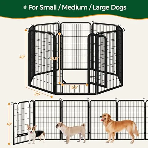 Yaheetech Dog Playpen, 40 inch 8 Panels Dog Pen for Indoor Heavy Duty Puppy Exercise Pen Metal Pet Fence for RV Camping/Yard/Garden