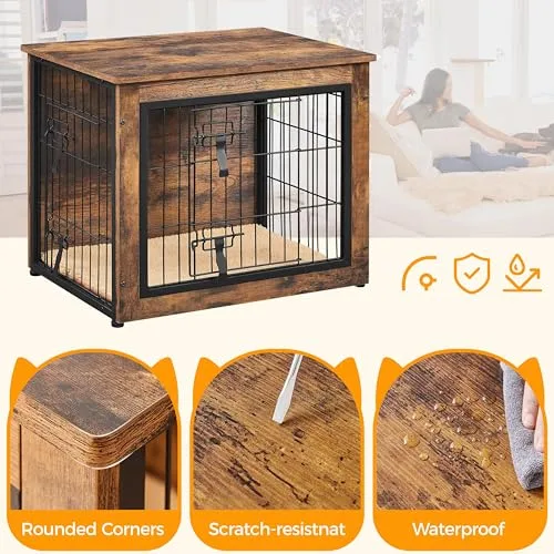 Yaheetech 32'' Dog Crate Furniture with Cushion Wooden Dog Crate with Double Doors/Adjustable Feet Side End Table for Small/Medium Dogs