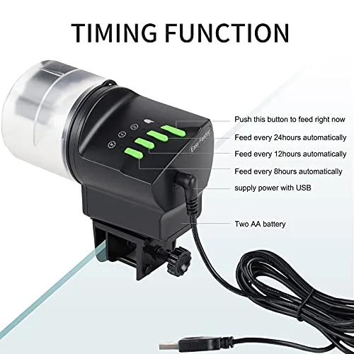 Feeder installed on aquarium with feeding ring