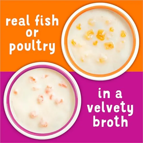 Cat consuming Friskies Lil' Soups from cup