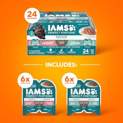 Close-up of a single IAMS Perfect Portions tray, showing the easy-peel foil lid and the savory gravy inside.