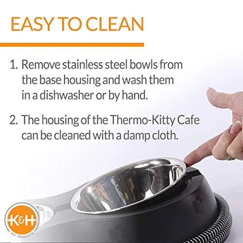 The original packaging box for the K&H Thermo-Kitty Café, showing its specifications and marketing claims.