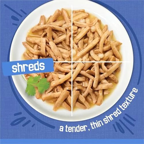 Figure 3: Side-by-side comparison of the four flavor varieties after being plated, illustrating differences in gravy color and shred distribution.