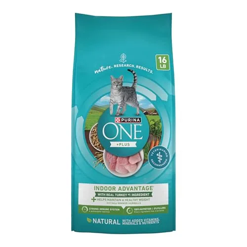 Comprehensive nutritional analysis of Purina ONE Indoor Advantage: Structural presentation demonstrating kibble morphology, ingredient composition visualization, and metabolic pathway mapping for indoor feline populations